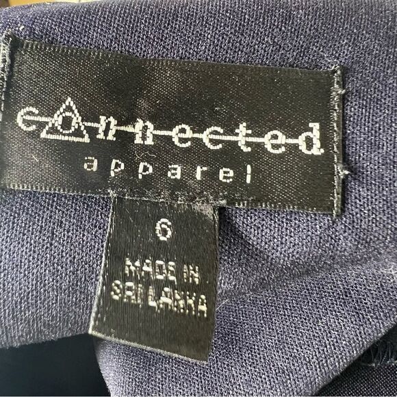 Connected Apparel Navy Tan Short-Sleeve Textured Sheath Stretch Dress Size 6 - Picture 6 of 7